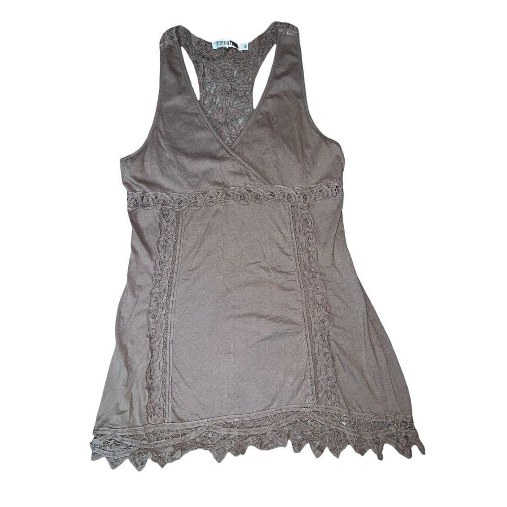 MONORENO 100% Cotton Sleeveless Crochet Insets Racerback Top Blouse Sz M